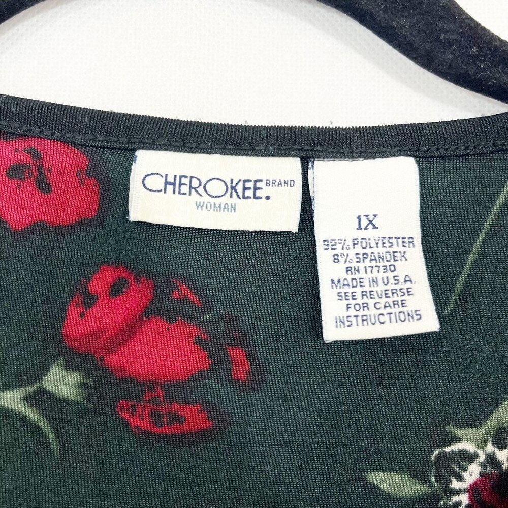 Vintage Y2K 90s Black & Red Floral Slinky Sleeveless Tank Top Whimsigoth Size 1X - Picture 3 of 5